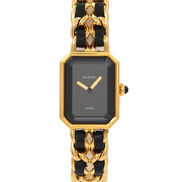 CHANEL Premiere L size H0001 Vintage Ladies Watch Black Dial Gold Quartz