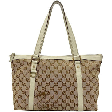 Gucci Tote Bag Beige Ivory White GG 141470 Handbag Canvas Leather GUCCI Women's Men's