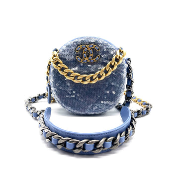 CHANEL Shoulder Bag Crossbody  19 Leather/Sequins Blue Women's