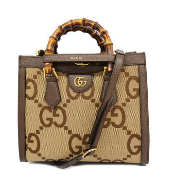 GUCCI[3ae5360] Auth  2way bag Diana 660195 Jumbo GG canvas Beige/Brown Gold metal