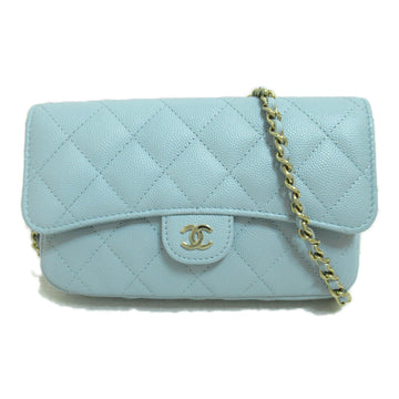 CHANEL Phone Wallet Shoulder Bag Blue Light blue Caviar Skin [Grained Calf] AP2096