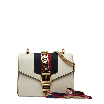 GUCCI Sylvie Small Sherry Line Chain Shoulder Bag 431666 White Multicolor Leather Women's