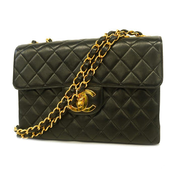 CHANEL Shoulder Bag Matelasse Big W Chain Lambskin Black Gold Hardware Women's