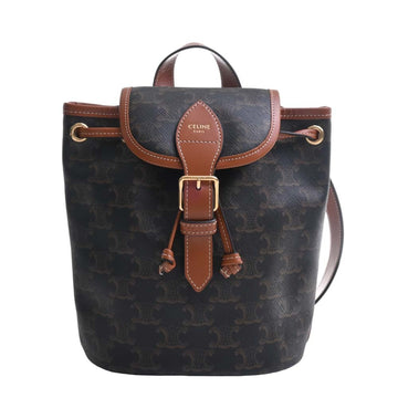 CELINE Leather Folco Triomphe Backpack Rucksack Brown Women's