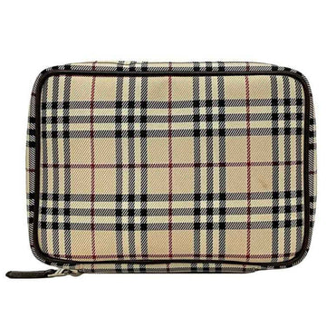 BURBERRY pouch beige check canvas  clutch ladies men