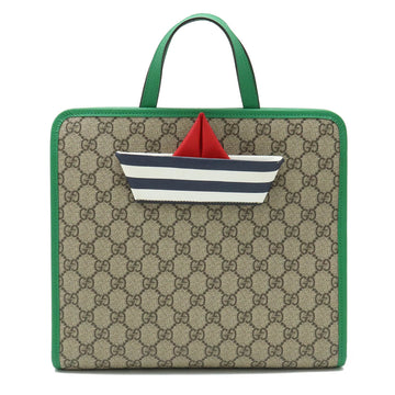 GUCCI GG Supreme Children Boat Tote Bag Handbag Ship PVC Leather Beige Green Multicolor 605662