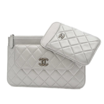 Chanel Matelasse Chain Shoulder Bag Lambskin Silver