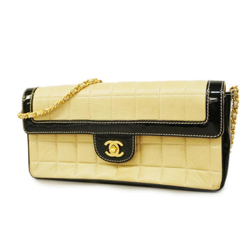 CHANEL Shoulder Bag Chocolate Bar Chain Lambskin Patent Leather Black Beige Gold Hardware Women's