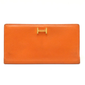 HERMES Bearn Classic Bifold Long Wallet Vaux Epson Leather Orange I engraved