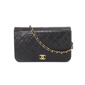 CHANEL Matelasse Chain Shoulder Bag Leather Black Gold Hardware Push Lock A03568 Vintage