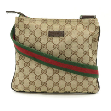 Gucci GG Canvas Sherry Line Webline Shoulder Bag Pochette Khaki Beige Dark Brown 146309