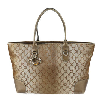 GUCCI Tote Bag 269956 GG Canvas Leather Bronze Gold Hardware Heart Bit