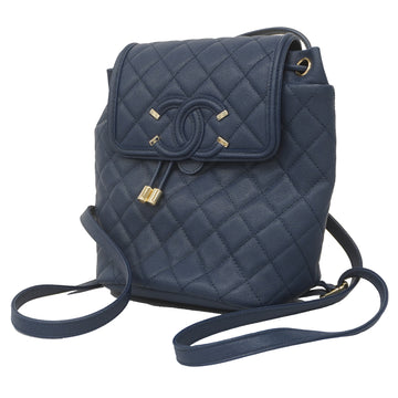 CHANELAuth  Filigree/matelasse Women's Caviar Leather Backpack Navy