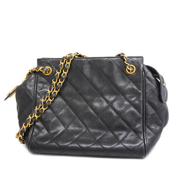 CHANELAuth  Matelasse Chain Shoulder Caviar Leather Shoulder Bag Black