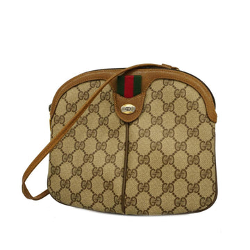 GUCCI Shoulder Bag GG Supreme Sherry Line 68 02 047 PVC Brown Beige Gold Hardware Women's