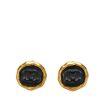 CHANEL Cocomark Sealing Stamp Motif Earrings Gold Black Plated Ladies