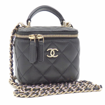 Chanel Shoulder Bag Matelasse Small Vanity Case Women's Black Lambskin AP2198 Leather Pochette Cocomark Pouch