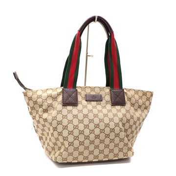 GUCCI Tote Bag Women's Beige Brown GG Canvas 131230 Shoulder Sherry Webbing Line