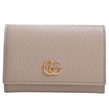 GUCCI Double G Leather Bifold Card Case Business Holder 739525 Beige Women's