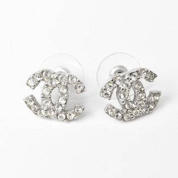 CHANEL earrings CC mark rhinestone silver