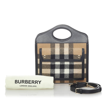 Burberry mini pocket bag check handbag shoulder beige black cashmere leather ladies BURBERRY