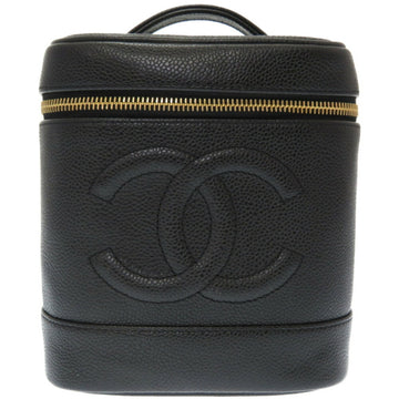 Chanel Vanity Bag Caviar Skin Coco Mark Handbag Black 0046CHANEL