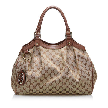 GUCCI GG Canvas Suki Handbag Tote Bag 211944 Beige Brown Leather Ladies