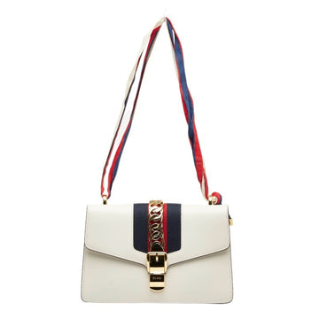 GUCCI Sylvie Sherry Line Handbag Shoulder Bag 421882 White Ivory Leather Ladies