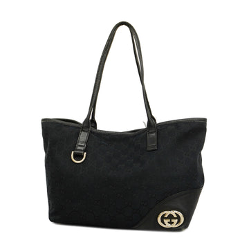 GUCCIAuth  GG Canvas New Brit 169946 Women's Leather,Canvas Tote Bag Black