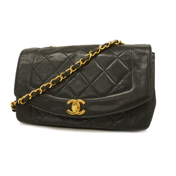 Chanel Shoulder Bag Matelasse Diana Flap Single Chain Lambskin Black Gold metal