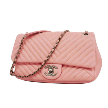 CHANEL Shoulder Bag Chevron W Chain Lambskin Pink Ladies