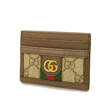 GUCCI Card Case GG Supreme Sherry Line Ophidia Leather Brown Beige Gold Hardware Ladies