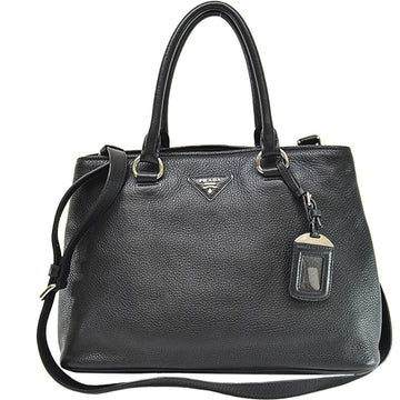 PRADA bag triangle logo black x silver leather metal material handbag shoulder ladies