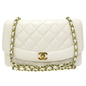 CHANEL Diana 25 Medium Matelasse Lambskin White Gold Chain Shoulder Bag Cocomark Turnlock