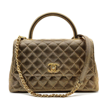 CHANEL Handbag Shoulder Bag Coco Handle Caviar Skin Leather Gold Ladies