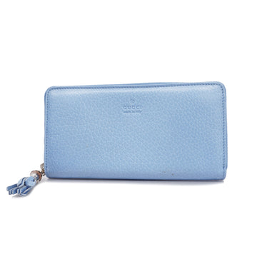 GUCCI[3zb1570] Auth  Long Wallet Bamboo 224253 Leather Light Blue