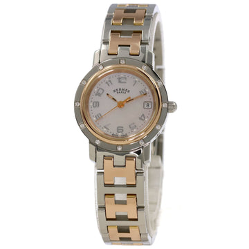 HERMES CL4.222 Clipper Nacre 12P Diamond Watch Stainless Steel SSxPGP Women's