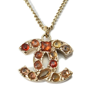 CHANEL necklace pendant  here mark rhinestone red system vintage gold