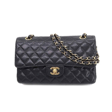 CHANEL Matelasse 25 Chain Shoulder Bag Caviar Skin Black A01112 Gold Hardware Coco Mark Vintage