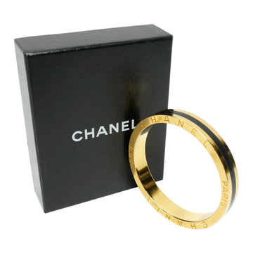 CHANEL Old  Vintage Bracelet Bangle Ladies 1995's 95'S Brand Logo Line Gold Plated Black 95P
