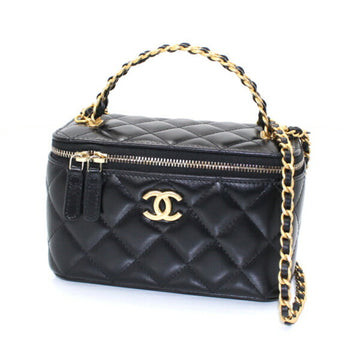 CHANEL Shoulder Bag 2way Chain Handle Matelasse Coco Mark Lambskin Black AP3315 Vanity Clutch Women's Handbag BB3404