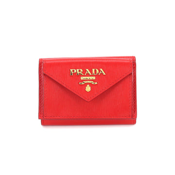 PRADA tri-fold wallet leather red 1MH021 gold hardware Wallet