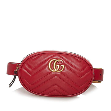 Gucci GG Marmont Body Bag Waist 476434 Red Leather Ladies