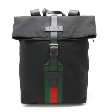 GUCCI Band Black Techno Canvas Backpack Rucksack Leather Green Red 337075