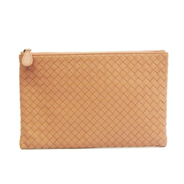 BOTTEGA VENETA Intrecciato Women's Leather Clutch Bag Pink Beige