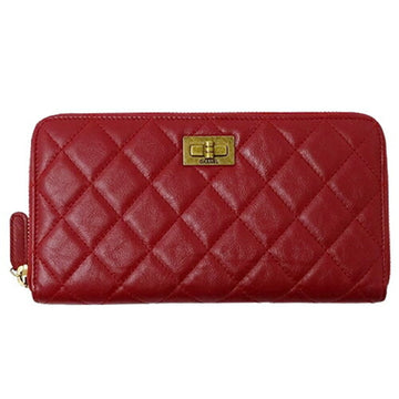 CHANEL Wallet 2.55 Matelasse Women's Long Lambskin Red Round