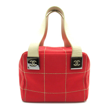 CHANEL Chocolate bar Tote Bag Red canvas leather