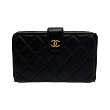 CHANEL Matelasse Lambskin Leather Genuine Bifold Wallet Mini Black