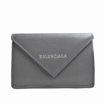BALENCIAGA Leather Paper Trifold Wallet 391446 Gray Ladies