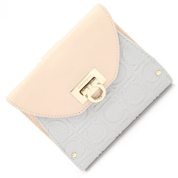 SALVATORE FERRAGAMO Ferragamo Double Wallet Gancini 22 4664 Beige Gray Leather Ladies Salvatore